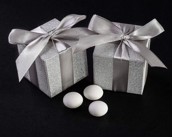 24ct Party Favor Silver 2" Gift Box Wedding Anniversary Baby Shower Bridal Bag - Image 1 of 1