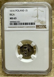Poland/Riga 1616 Solidus Schilling NGC MS 63 Silver High Grade Uncirculated - Picture 1 of 6