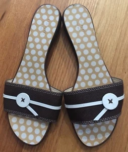 Kate Spade Toby Sandals Slide Made in Italy Brown White Button Size 9 $260 –89%! - Picture 1 of 4