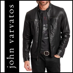 NWT $598 John Varvatos Brando Band Collar Lambskin Leather Black Jacket - Large - Picture 1 of 14