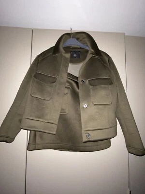 Set Suit Of Jacket short SKIRT RRP£70 size 12 Khaki Modern Stretchy WithPockets - Image 1 of 4