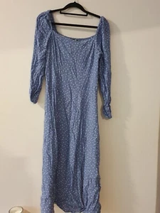 Tokito Polka Dot Mini Maxi Dress Blue Size 14 Exc Condition Puff Sleeve - Picture 1 of 9