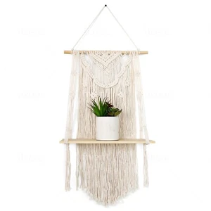 Handmade Macrame Wall Hanging Shelf - Decorative Floating Bohemian Shelf - Picture 1 of 10