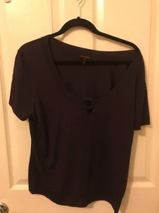 Escada Purple Short Sleeve Sweater with Front Ring - Size 44 - Picture 1 of 5