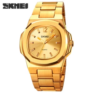 SKMEI Brand Men Quartz Watch Luxury Gold Steel Male Wristwatch for Business Gift - Imagen 1 de 32