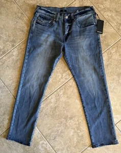 NWT True Religion Jeans GENO Relaxed Slim Mens 36 X 32 Big T Flap Light Chilly - Picture 1 of 11