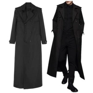 Double Breasted Mid Long Trench Coat Jacket Over Knee Length Overcoat Spring Men - Picture 1 of 16