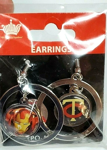 AMINCO  SILVER HOOP WIRE EARRINGS MARVEL IRON MAN AND MINNESOTA TWINS SEE PICS Cover