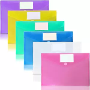 6 Pack Plastic Poly Filing Envelopes, Clear Document Folders US Letter A4 Size F - Picture 1 of 12
