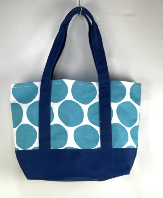 Pottery Barn PB 青少年蓝色白色托特包沙滩包棉帆布拉链口袋 — 第 1/4 张图片