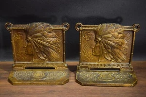 1920'S JUDD AMERICAN INDIAN CHIEF BRONZED BOOKENDS #9728 RARE VERSION - Picture 1 of 6