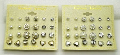 Set Pack of 24 pair flowers faux pearl ball bead stud post fashion earrings #334 - Image 1 of 3