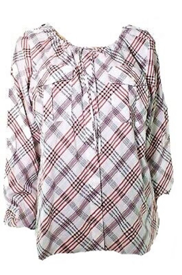 Ralph Lauren Womens White Plaid Tie Neck Button-down Top Shirt L BHFO 9752