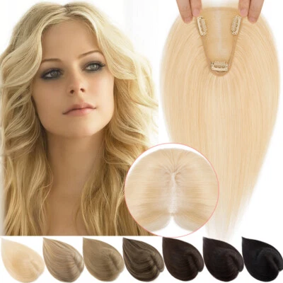 LIQUIDACIÓN Clip en 100% Remy Pieza de Pelo Humano Topper Parte Libre Base de Encaje Atado a Mano Foto 1 de 4