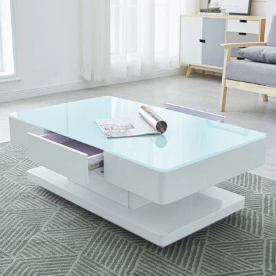 Luxury Glass Cofffee Table High Gloss Table with Storage Living Room Furniture