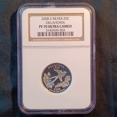 USA 2008-S Quarter 25c Coin: Oklahoma State Silver - NGC PF70 - Image 1 of 4