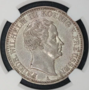 1834A GERMANY PRUSSIA, ARMS REVERSE TALER Thaler NGC AU 55 Dr Max Blaschegg Coll - Picture 1 of 5