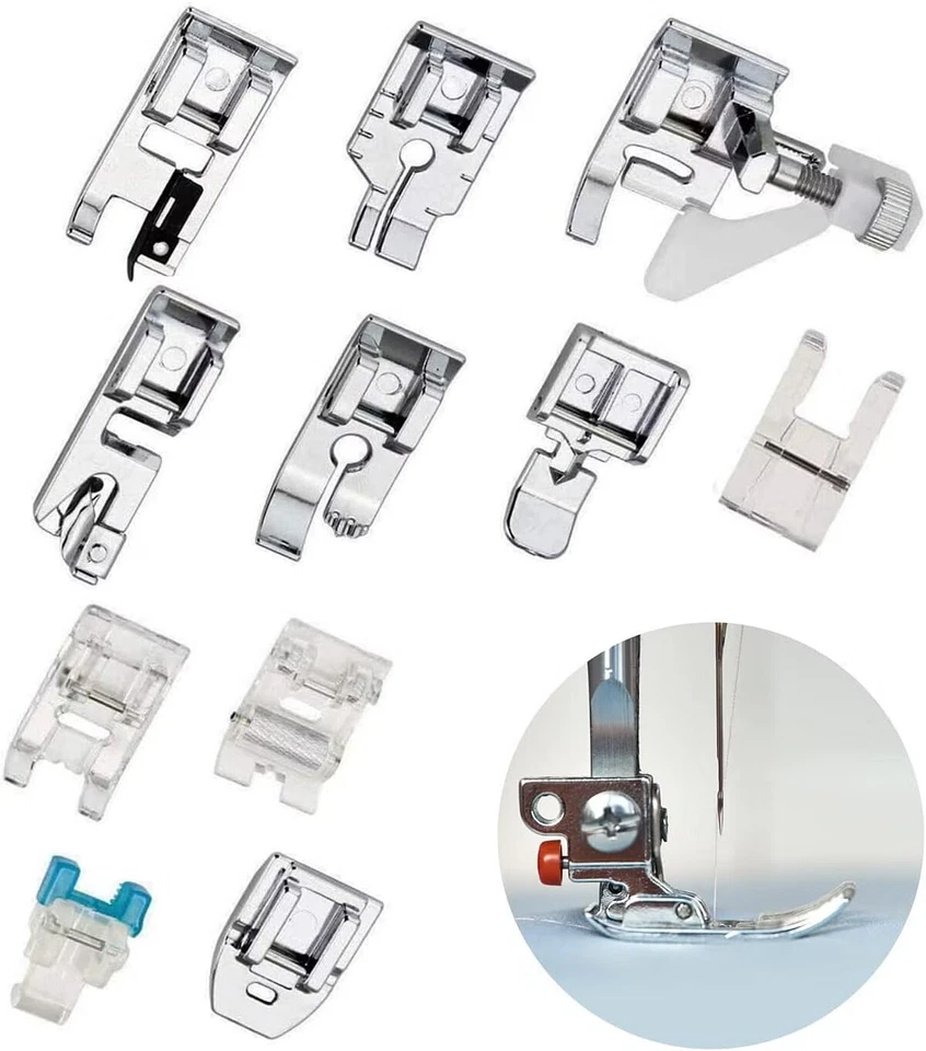 Snap On Presser Feet..Zipper,Roller,satin,Rolled Hem,Zig-Zag,Gathering,1/4 foot - Image 1 of 1