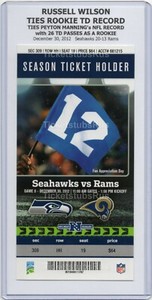 Russell Wilson TIES ROOKIE NFL TD RECORD 2012 Seahawks vs Rams 12/30 Full Ticket