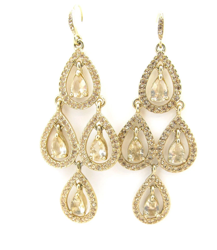 Carolee Gold Tone "the Sophia" Topaz Crystal PEAR Chandelier Earrings S914