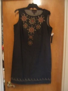 Dana Buchman 12 NWT Oppulant Touch Gray Chambray Dress Southwest Sleeveless New - Picture 1 of 17