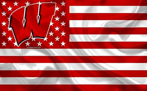 (2) Wisconsin Badgers Wavy Stars & Stripes Flag Vinyl Stickers 5x3.15 Car Decal Cover