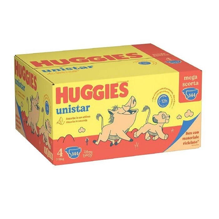 Huggies Unistar Pacco Mega Scorta Pannolini Taglia 4 (7-18 Kg) Offerta 144 Panno