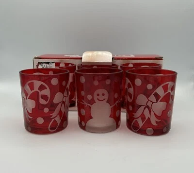 San Miguel Christmas Festive Votive Candle Holder Snowman Candy Cane Set of 3 - Image 1 of 4