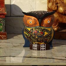Hand Carved Wood Owl Birds Ornament Statue Hand Painted Showpiece for Home Decor