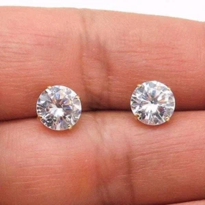 3.5Ct Round Simulated White Diamond 14K Yellow Gold Push Back Stud Earrings 8mm - Picture 1 of 5