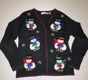 Victoria Jones Ugly Christmas Sweater Happy Snowmen Cardigan Size L - Picture 1 of 8