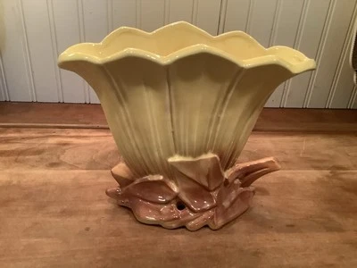 Vintage McCoy Pottery USA Fan Vase-Yellow/Brown 8.5”T 1954 - Image 1 of 4