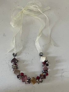 ￼ Crystal Stone Glass Beaded Necklace 18” Adjustable Ribbon Multicolor gorgeous - Picture 1 of 7
