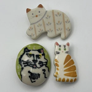 Lot of 3 Vintage Ceramic Cat Brooches Pins /One Marked Hallmark /Crazy Cat Lady - Picture 1 of 10