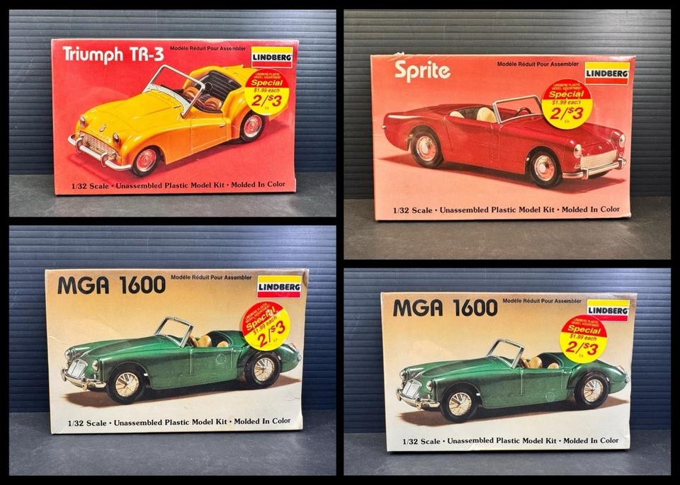 Lot of (4) 1:32 Scale Lindberg Plastic Model Car Kits All Factory Sealed DF4 - Image 1 of 4