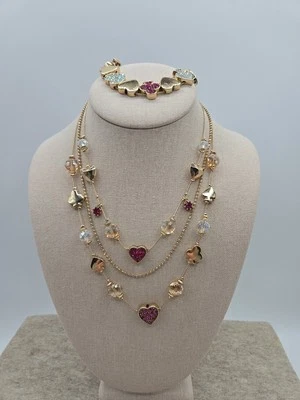 BETSEY JOHNSON 3 Strand Heart,Spades,Clover Necklace With Matching Bracelet  - Image 1 of 4