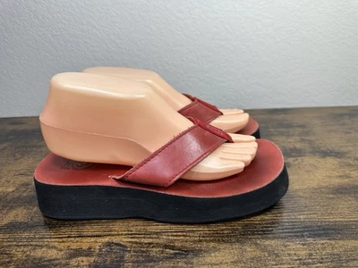 Y2K Reef Red Leather Chunky Platform Thong Flip Flop Sandals Women’s Size US 8 - Image 1 of 4