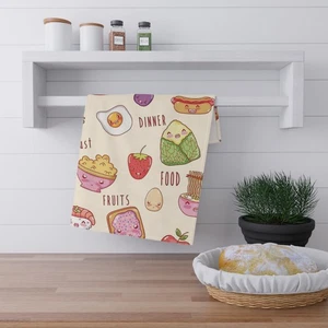 Cute, Soft Foodie Tea Towel, Whimsical Kitchen Decor, Gift for Foodies, Kawaii - Picture 1 of 7