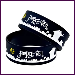Pulsera de silicona Pierce The Veil de 1 pieza de una pulgada de ancho negra para fanáticos de la música - Imagen 1 de 24