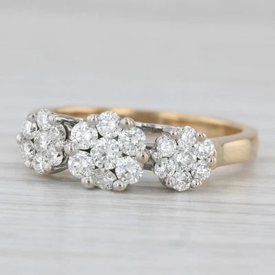 0.67ctw Diamond Clusters Ring 18k White Yellow Gold Size 7.25 Engagement - Image 1 of 4