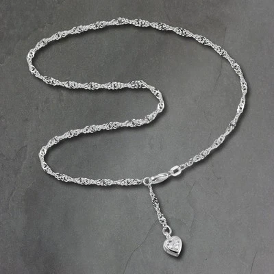 Silberdream 25Cm Cavigliera Donna Glitter Cuore Zirconia Argento Reale SDF005 - Immagine 1 di 4