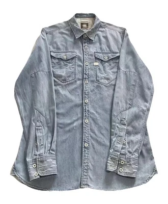 G Star Raw Tacoma Mens Button Up Light Wash Distressed Denim Shirt Size Medium - Image 1 of 4