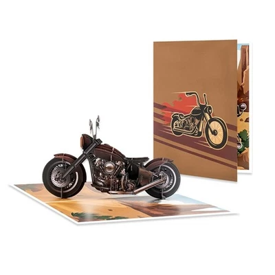 Unique Popup Greeting Card With 3D Motorcycle Scene Personalised Message Space - Image 1 of 4