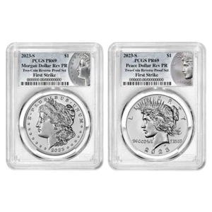 2023-S Reverse Proof $1 Morgan and Peace Dollar 2pc Set PCGS PR69 FS Morgan &... - Picture 1 of 3