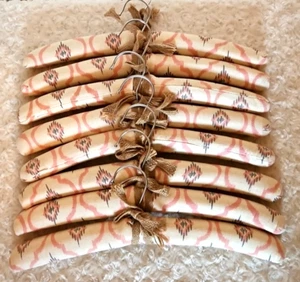 VTG Beige Pink Gray Cotton Southwest Print Covered Hangers Padded Lot of 8 - Picture 1 of 4