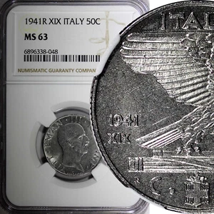 Italy Vittorio Emanuele III 1941 50 Centesimi WWII Issue NGC MS63  KM# 76b (48) - Picture 1 of 5
