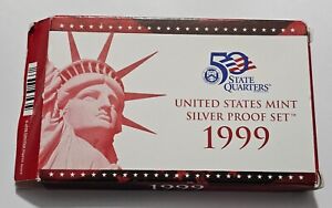 Key Date 1999 Silver United States Mint Proof Set Box & Coa