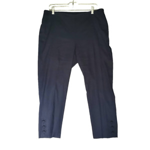 J Jill Love Linen Women's Side Zip Navy Blue Buttons Ankel Cropped Pants L