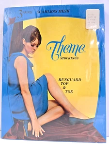 3 Pairs Vintage New Stockings Sz 10 Seamless Mesh Theme Runguard Top & Toe Nylon - Picture 1 of 15