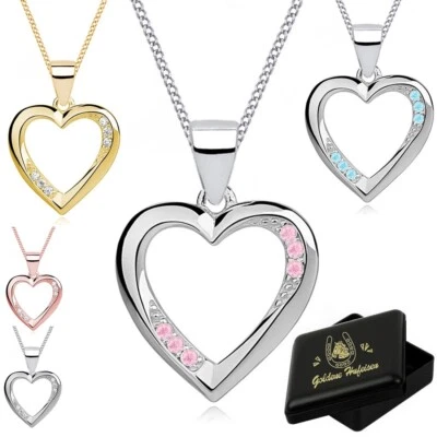 Herz Kette Zirkonia Anhänger 925 Sterling Silber Gold Silber Halskette Ji42 - Bild 1 von 3
